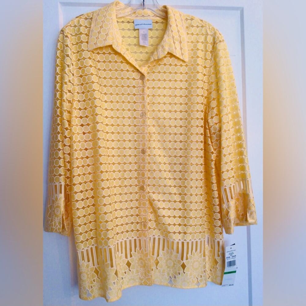 NWT Alfred Dunner yellow rayon blend button down blouse size large